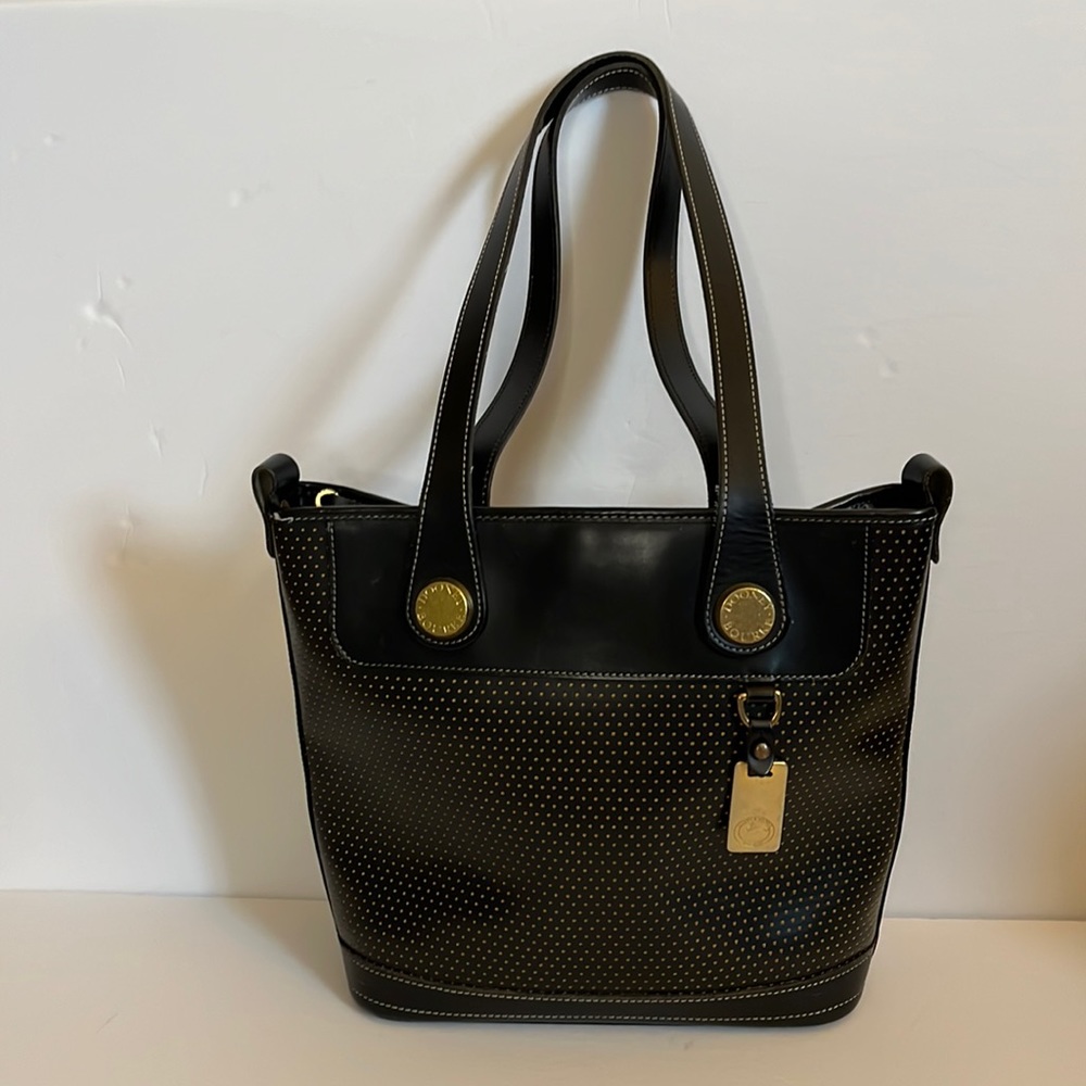 Dooney & Bourke Vintage Cabriolet Black Perforated Leather Top Zip Tote Bag